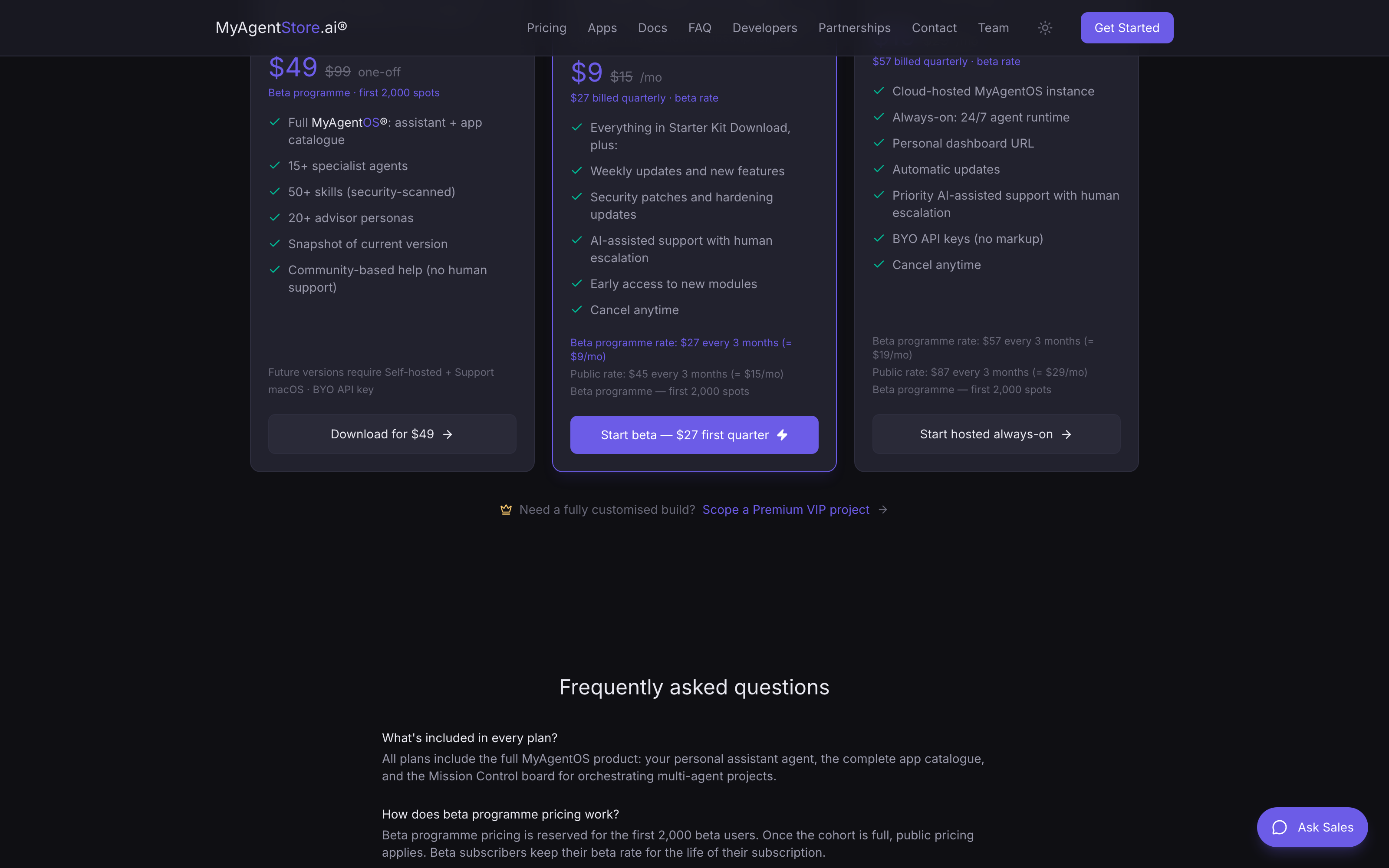 The hosted plan on the pricing page