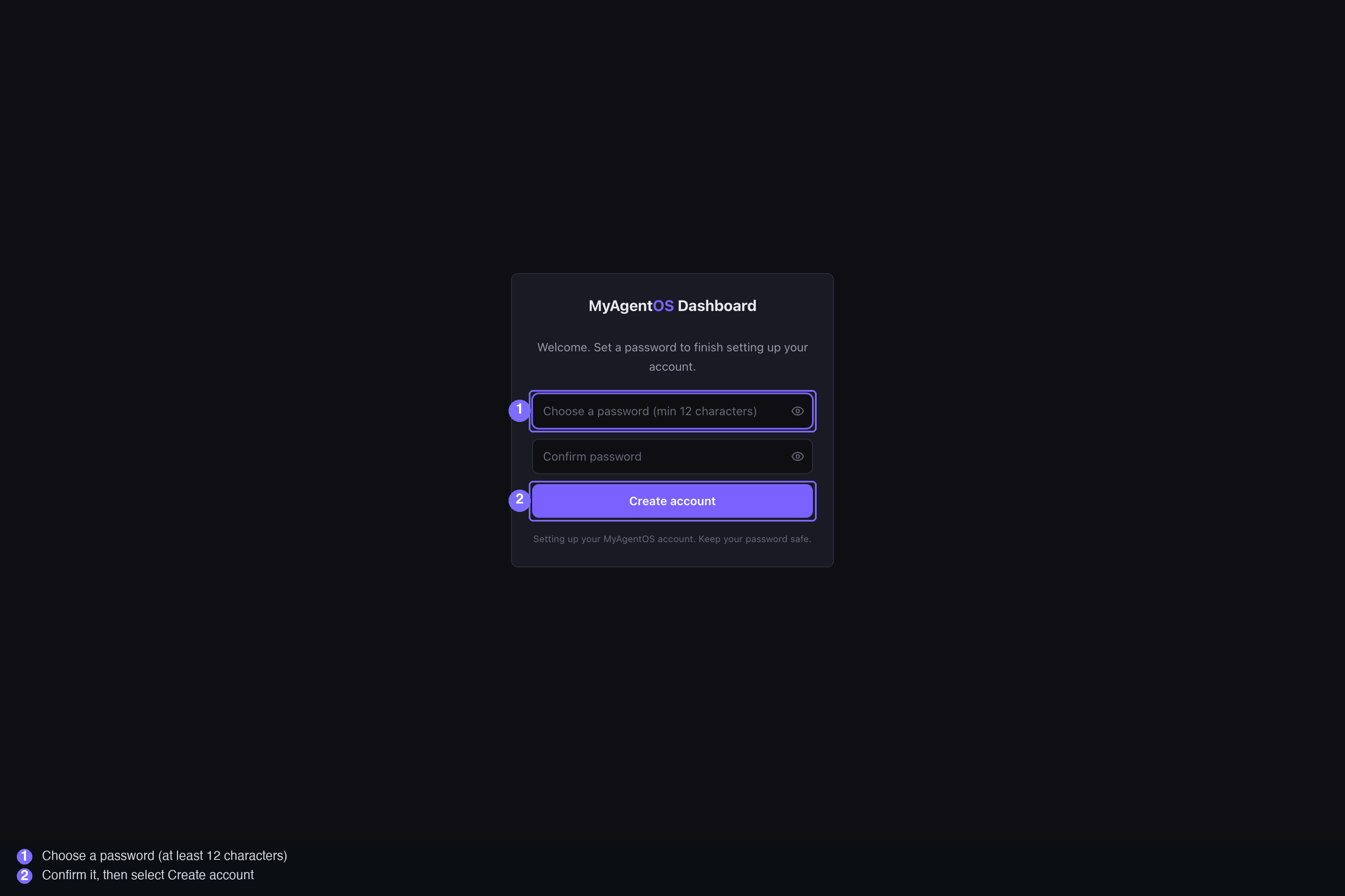 Setting your password to claim the instance