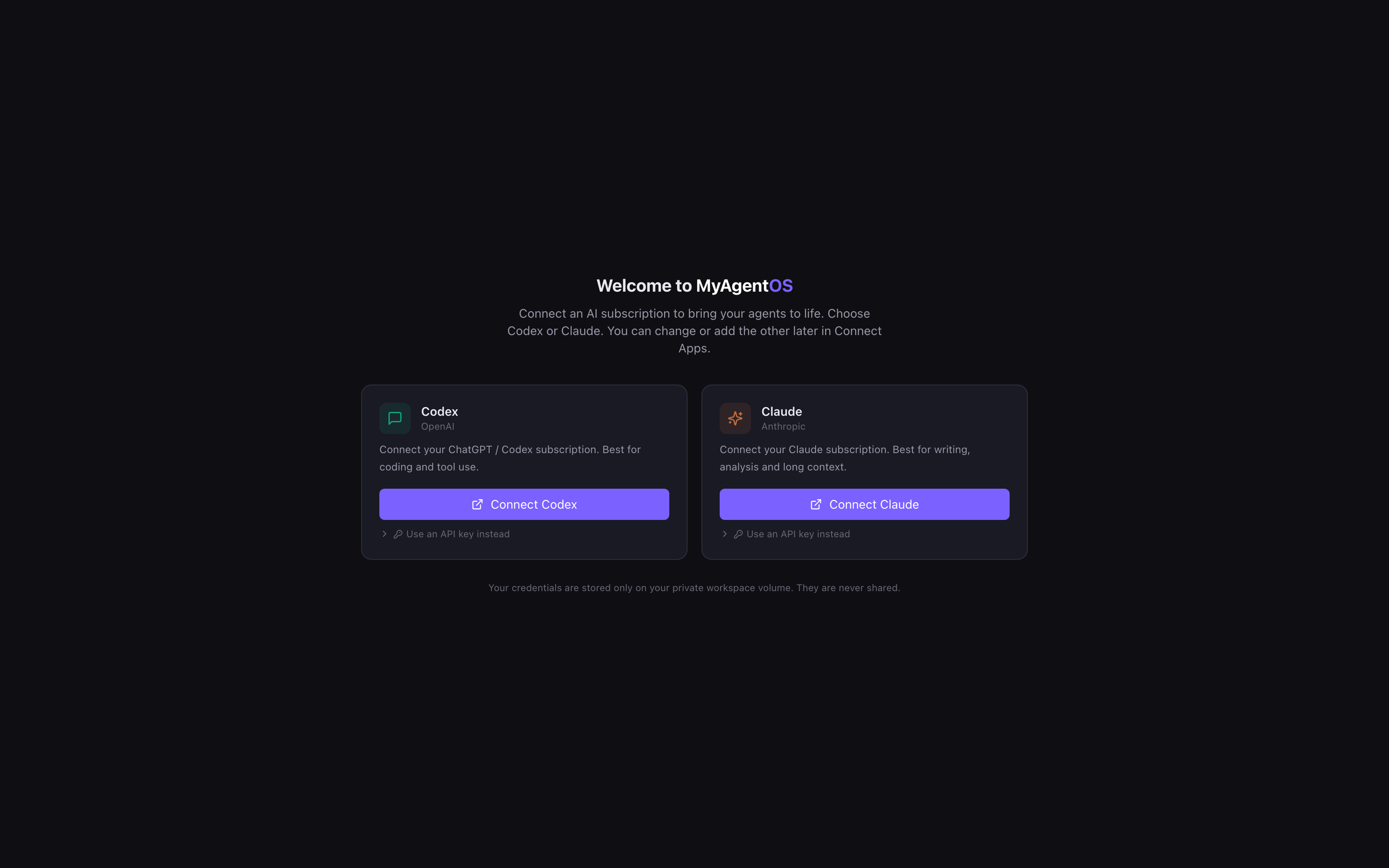 The hosted setup wizard: connect Codex or Claude