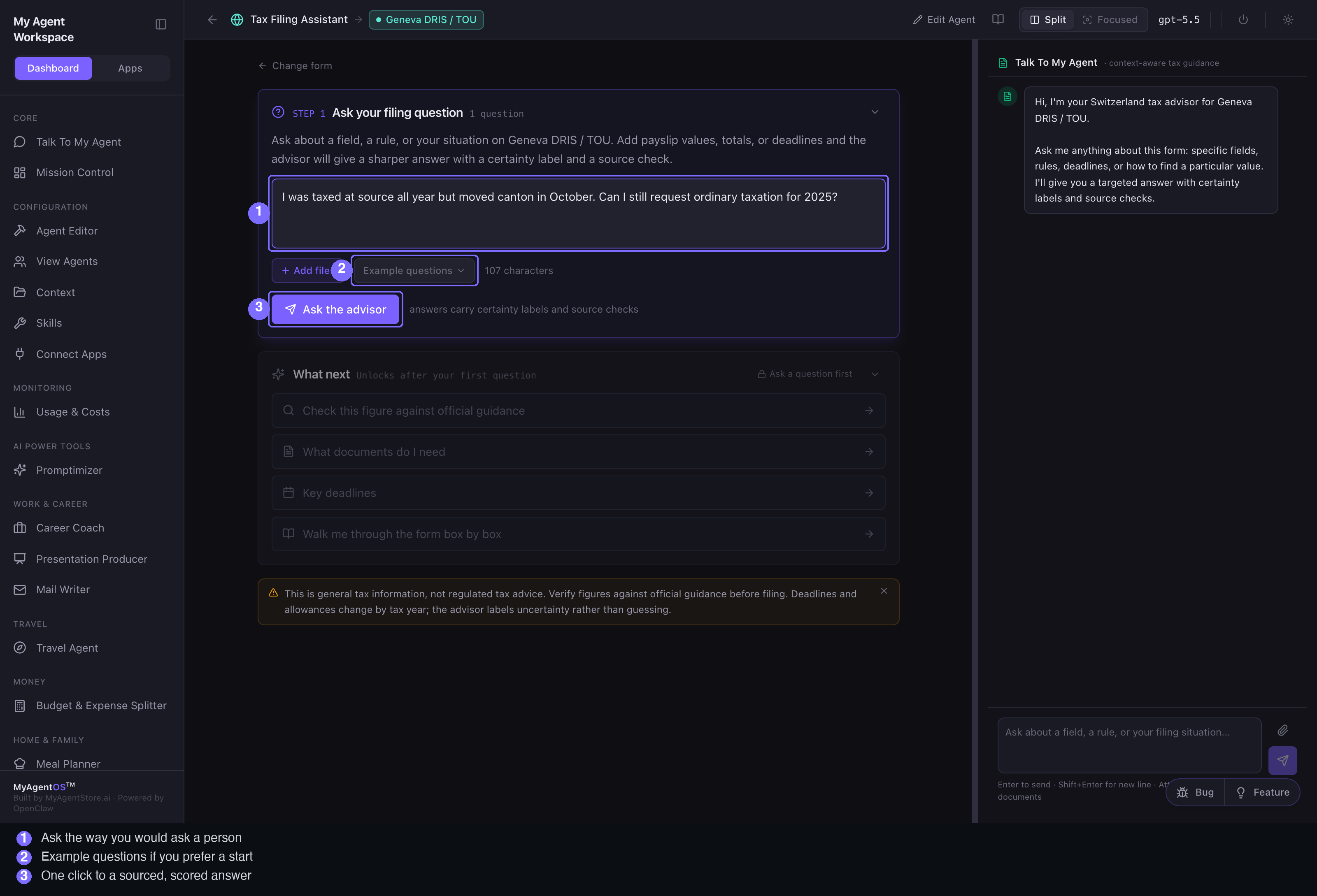 Ask your filing question, annotated