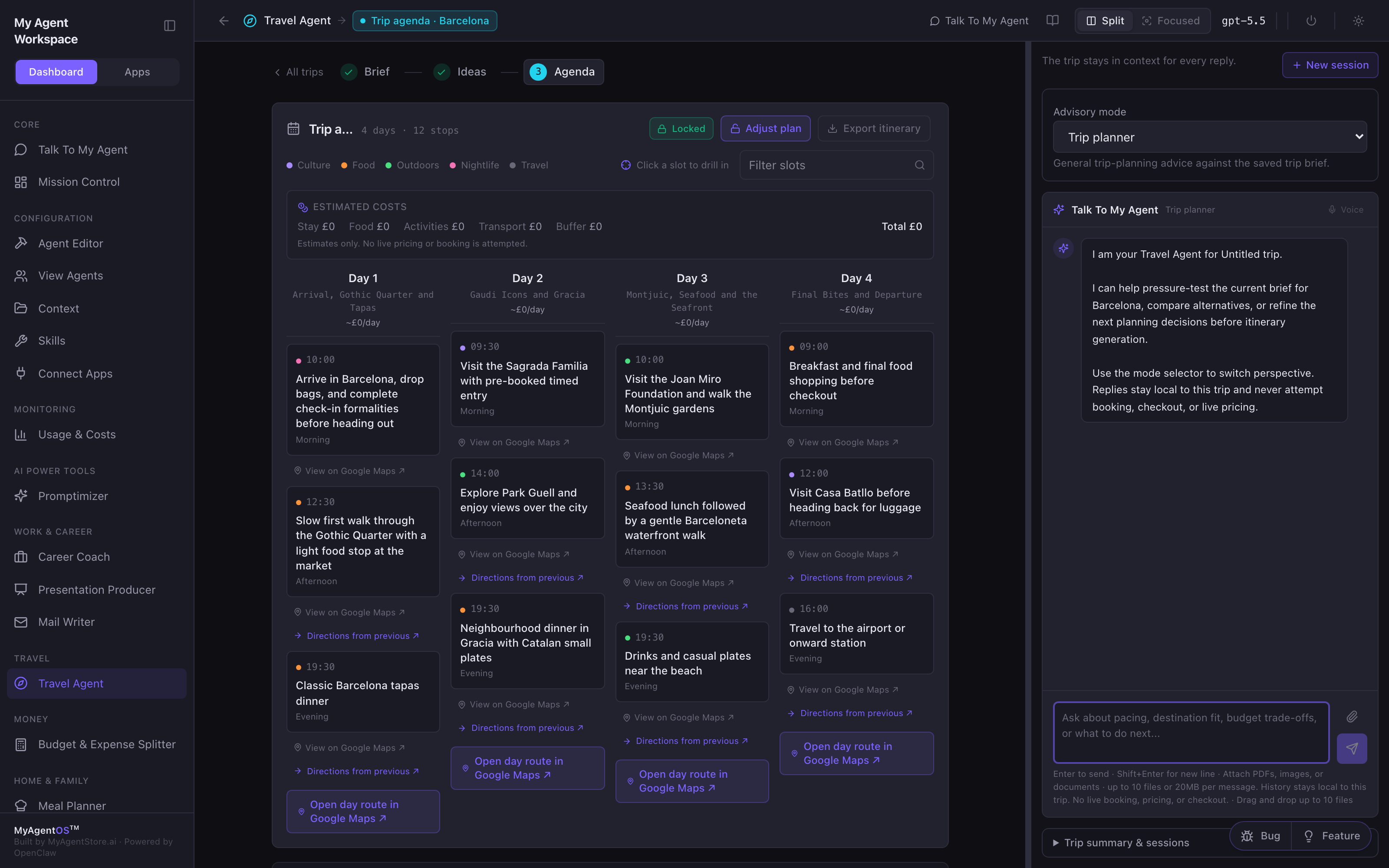 The trip agenda